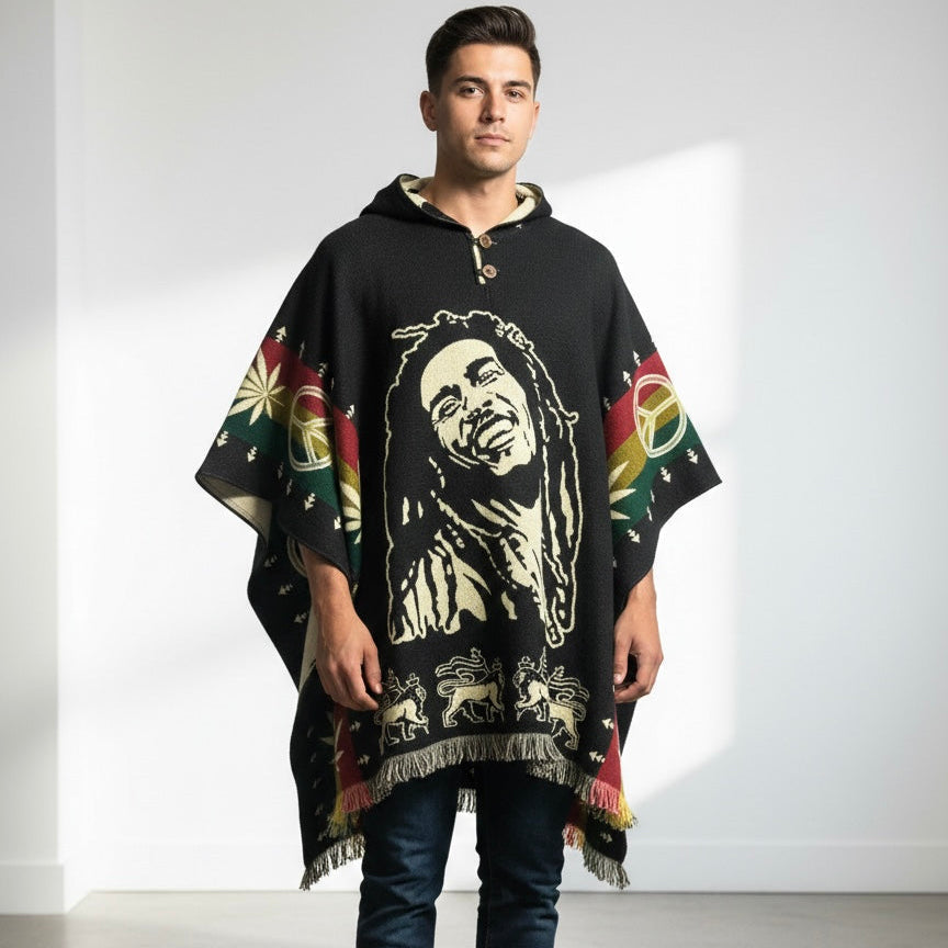 Vintage Bob Marley Hooded Poncho  HandMade Wool Poncho