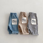 Kids Tapped Casual Striped Pants 0-5T Girls Boys Fashion Stripe Trousers Children Solid Denim Jeans Britches