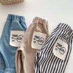 Kids Tapped Casual Striped Pants 0-5T Girls Boys Fashion Stripe Trousers Children Solid Denim Jeans Britches