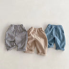 Kids Tapped Casual Striped Pants 0-5T Girls Boys Fashion Stripe Trousers Children Solid Denim Jeans Britches